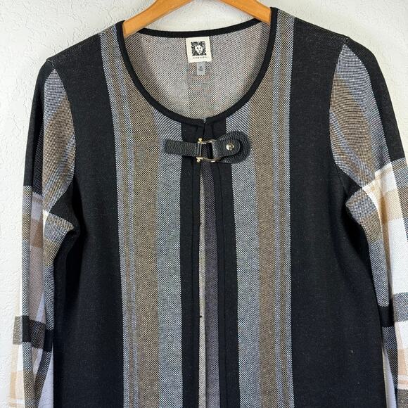 Women's Anne Klein Black, Brown and White Sweater Cardigan Size Medium - Picture 3 of 6
